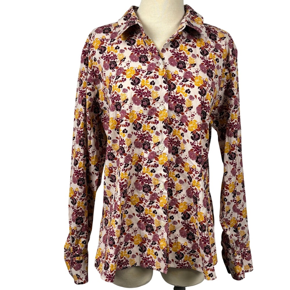 Eddie Bauer Floral Button Front Shirt Women's XL Stretch Wrinkle Resistant